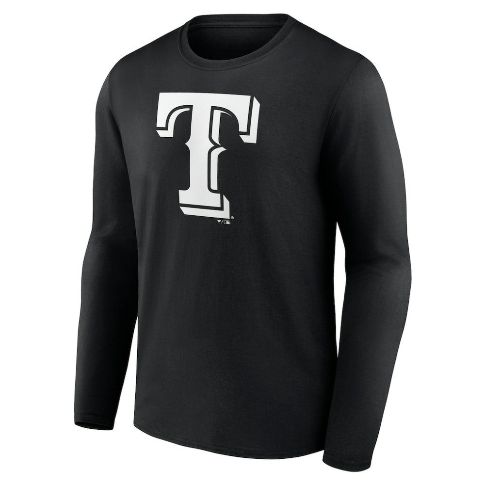 Texas Rangers Monochrome Personalized Name & Number Long Sleeve T-Shirt - Black T-shirts