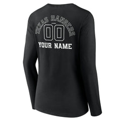 Texas Rangers Women's Monochrome Personalized Name & Number Long Sleeve V-Neck T-Shirt - Black T-shirts
