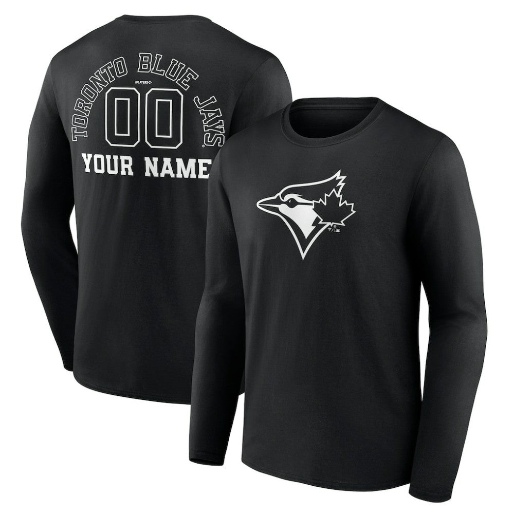 Toronto Blue Jays Monochrome Personalized Name & Number Long Sleeve T-Shirt - Black T-shirts