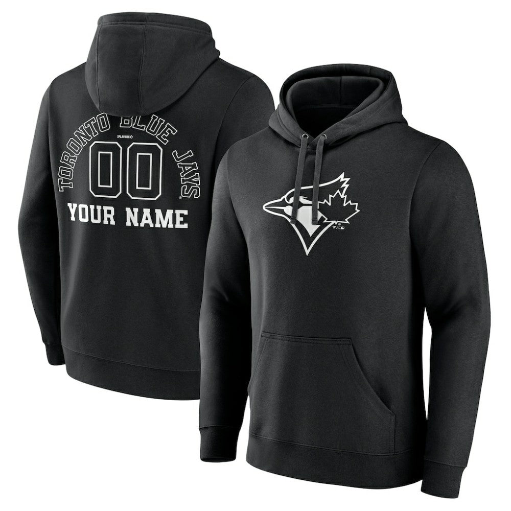 Toronto Blue Jays Monochrome Personalized Name & Number Pullover Hoodie - Black Hoodies