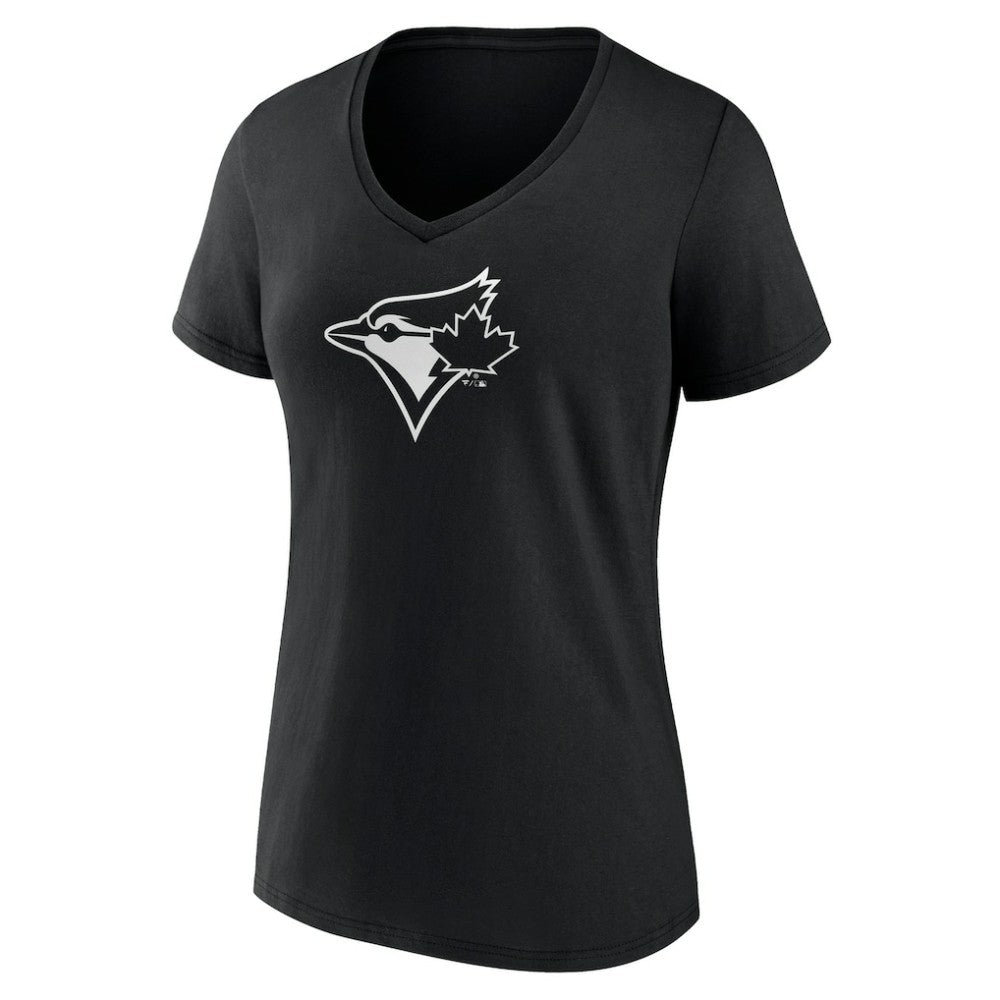 Toronto Blue Jays Women's Monochrome Personalized Name & Number V-Neck T-Shirt - Black T-shirts