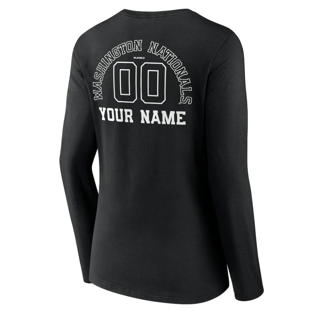 Washington Nationals Women's Monochrome Personalized Name & Number Long Sleeve V-Neck T-Shirt - Black T-shirts