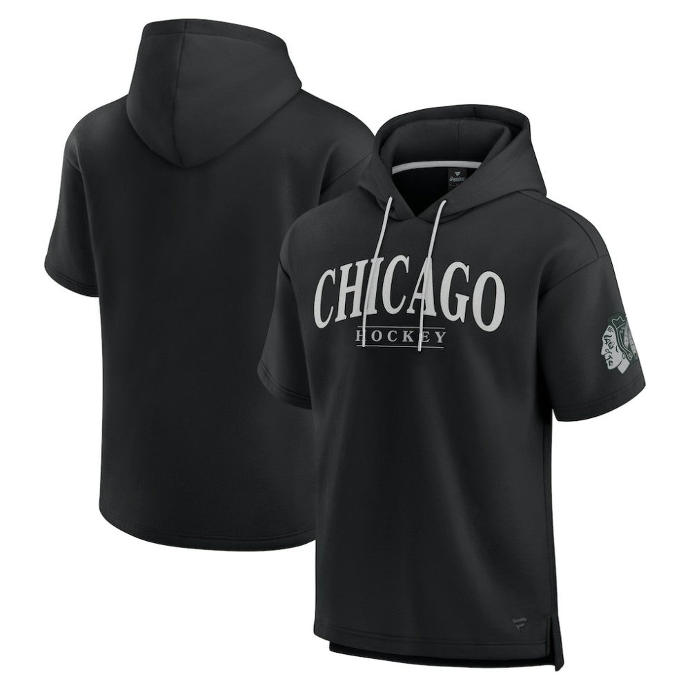 NHL Chicago Blackhawks Fanatics Elements Ready Short Sleeve Pullover Hoodie - Black