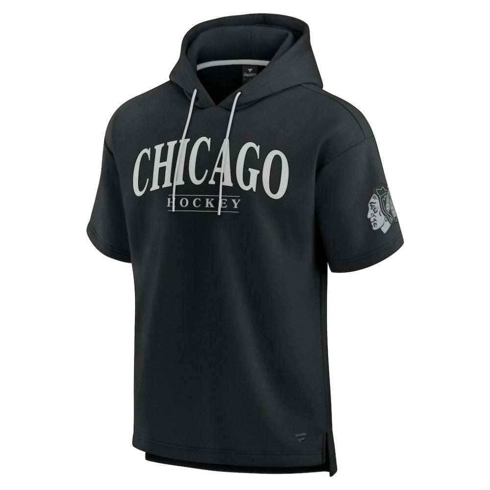 NHL Chicago Blackhawks Fanatics Elements Ready Short Sleeve Pullover Hoodie - Black