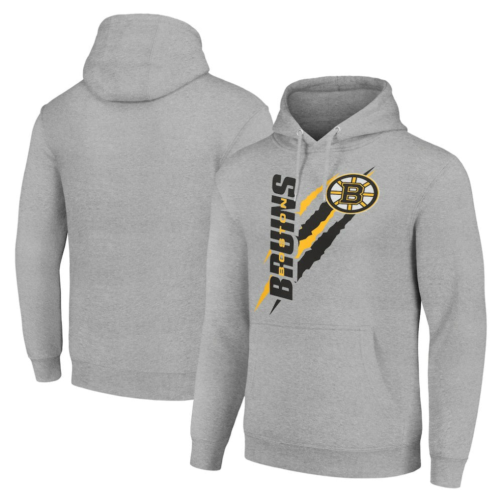 NHL Boston Bruins Starter Color Scratch Fleece Pullover Hoodie - Heather Gray