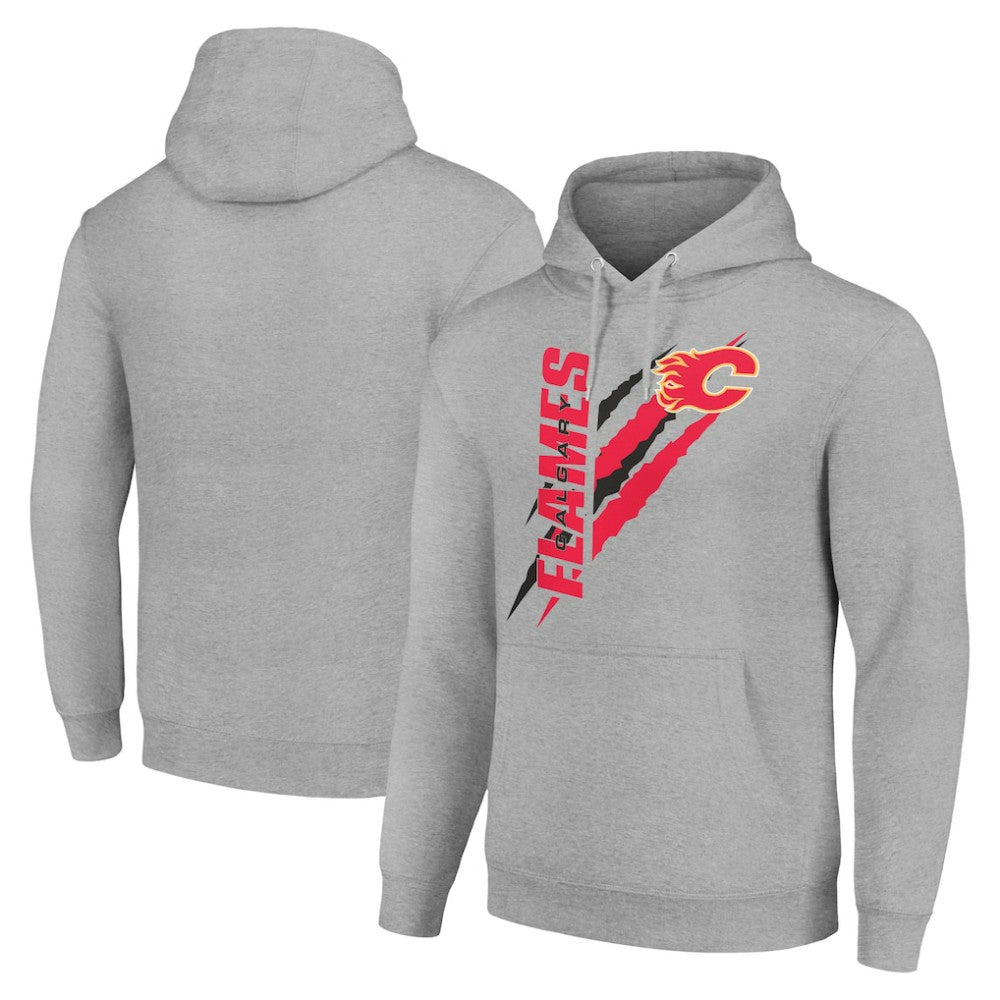 NHL Calgary Flames Starter Color Scratch Fleece Pullover Hoodie - Heather Gray