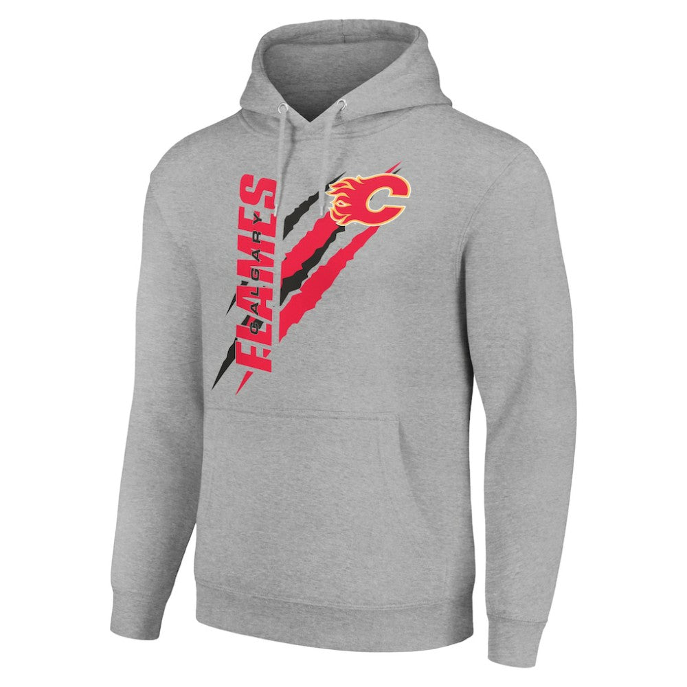 NHL Calgary Flames Starter Color Scratch Fleece Pullover Hoodie - Heather Gray