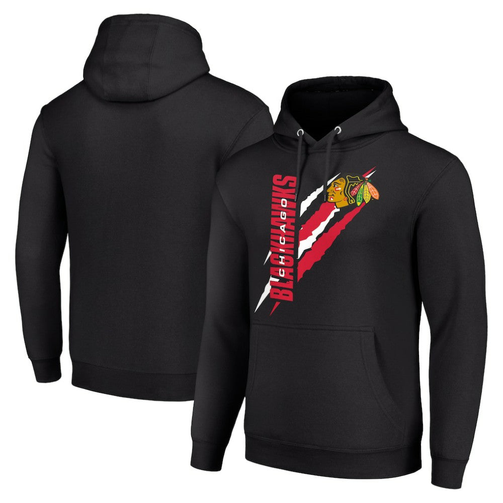 NHL Chicago Blackhawks Starter Color Scratch Fleece Pullover Hoodie - Black