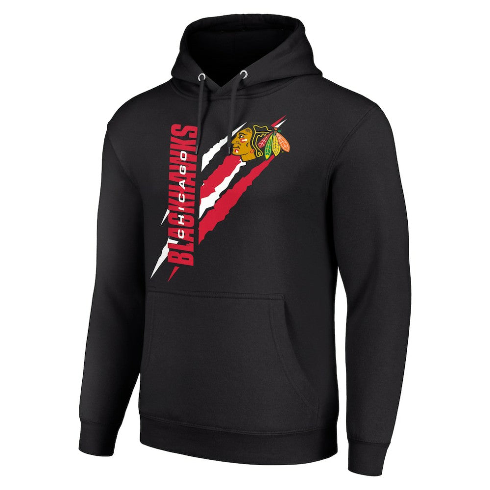 NHL Chicago Blackhawks Starter Color Scratch Fleece Pullover Hoodie - Black