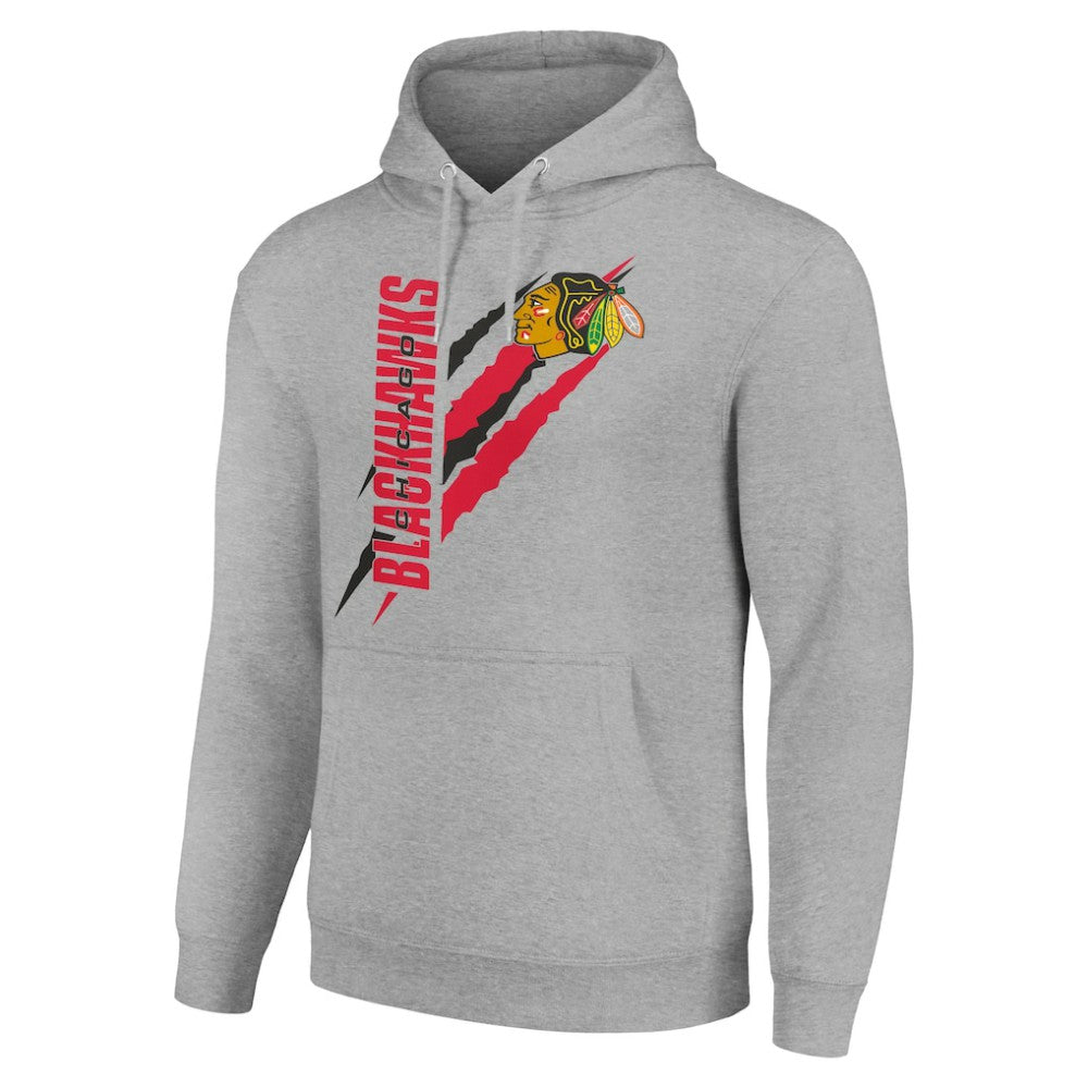 NHL Chicago Blackhawks Starter Color Scratch Fleece Pullover Hoodie - Heather Gray