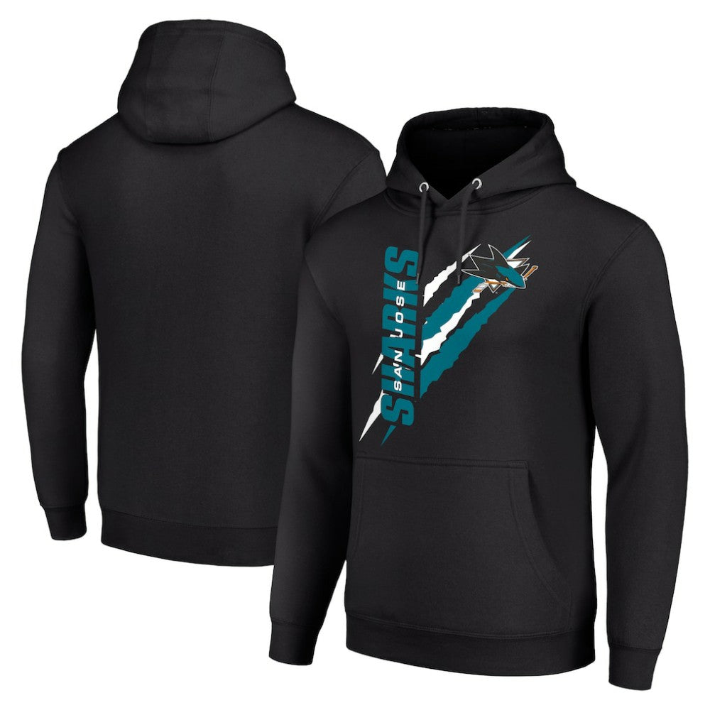 NHL San Jose Sharks Starter Color Scratch Fleece Pullover Hoodie - Black
