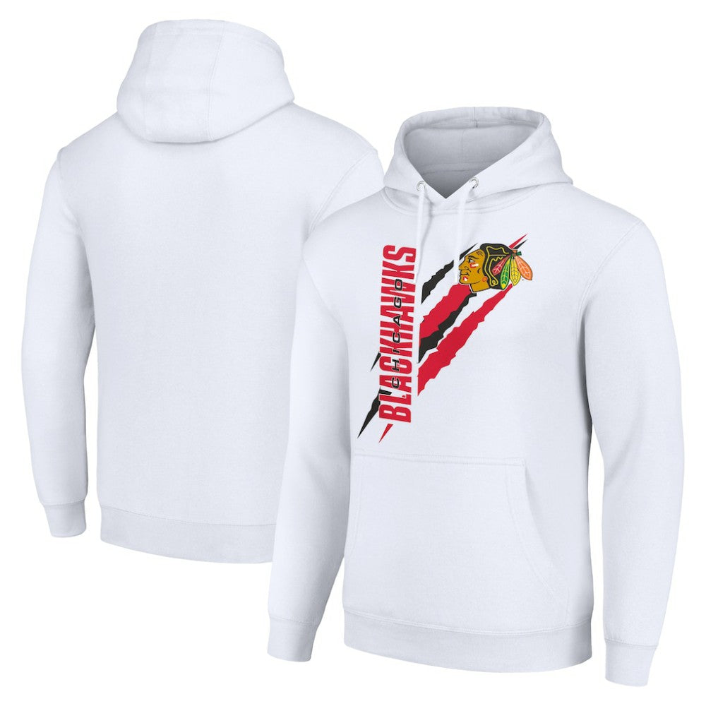 NHL Chicago Blackhawks Starter Color Scratch Fleece Pullover Hoodie - White
