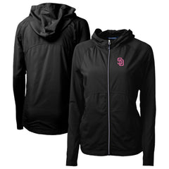 San Diego Padres Cutter & Buck Women's City Connect Adapt Eco Knit Hybrid Recycled Full-Zip Hoodie - Black Hoodies