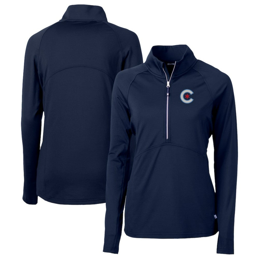 Chicago Cubs Cutter & Buck Women's City Connect Adapt Eco Knit Recycled Half-Zip Pullover Top - Navy Pullover
