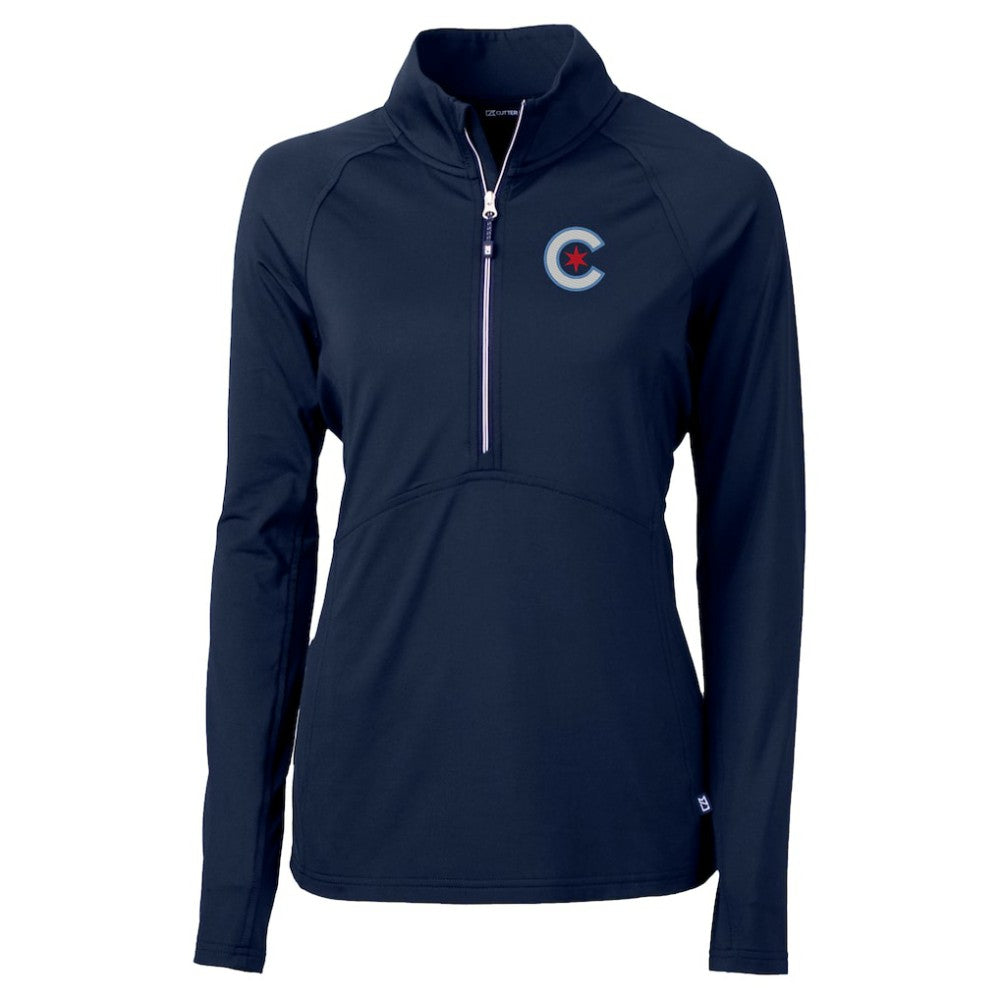 Chicago Cubs Cutter & Buck Women's City Connect Adapt Eco Knit Recycled Half-Zip Pullover Top - Navy Pullover