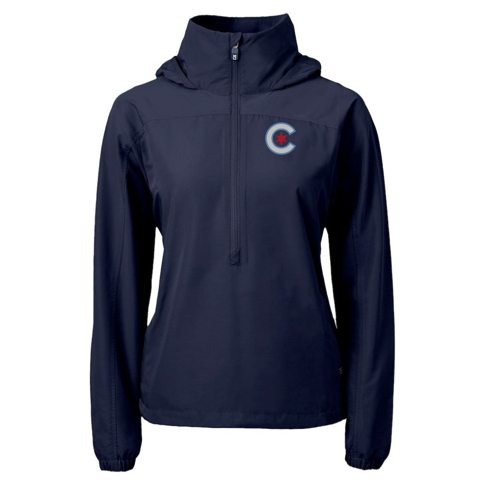 Chicago Cubs Cutter & Buck Women's City Connect Charter Eco Recycled Half-Zip Anorak Jacket - Navy Jackets