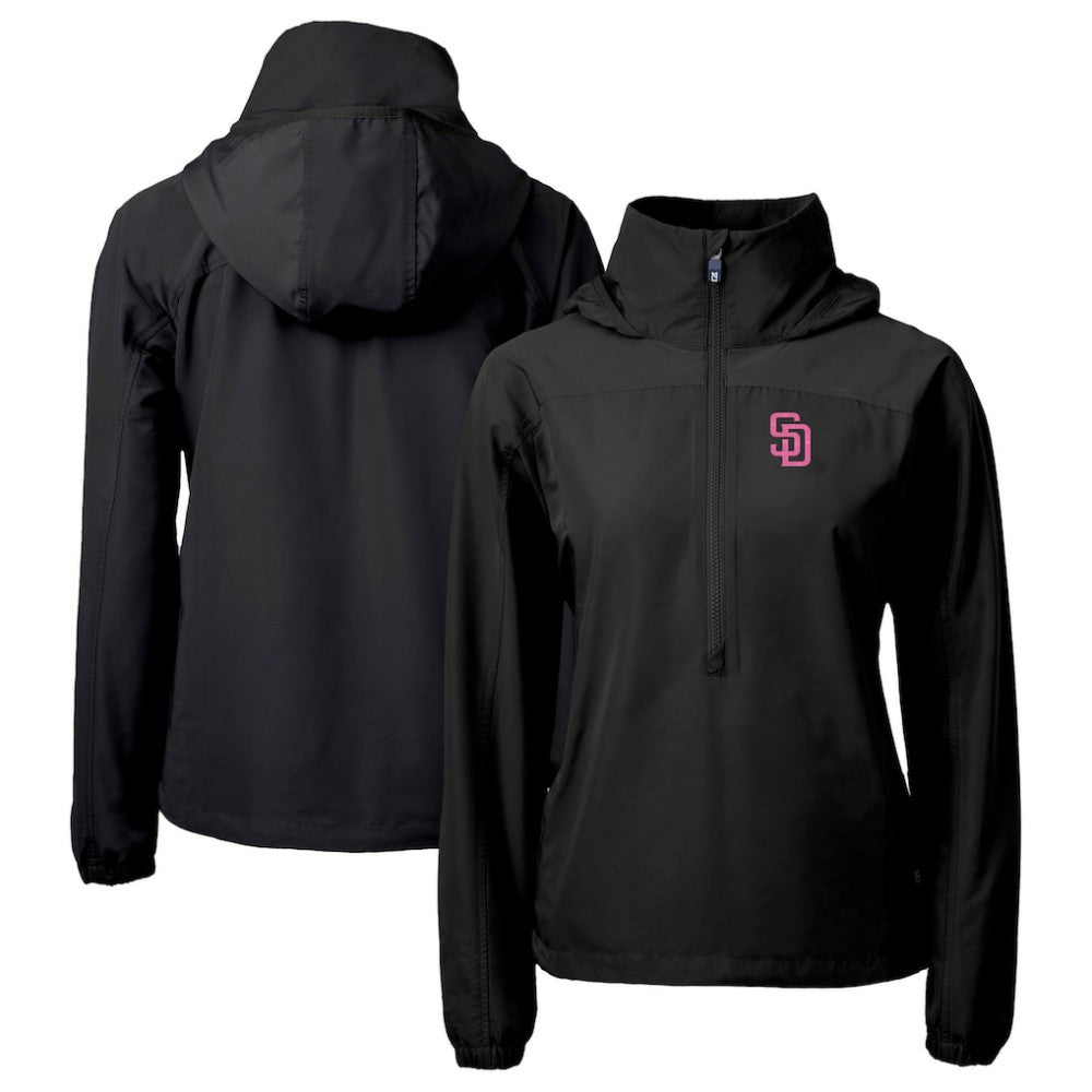 San Diego Padres Cutter & Buck Women's City Connect Charter Eco Recycled Half-Zip Anorak Jacket - Black Jackets