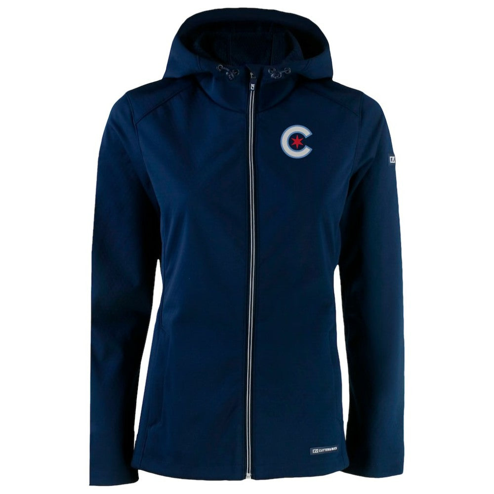 Chicago Cubs Cutter & Buck Women's City Connect Evoke Eco Softshell Recycled Full-Zip Hoodie Jacket - Navy Jackets
