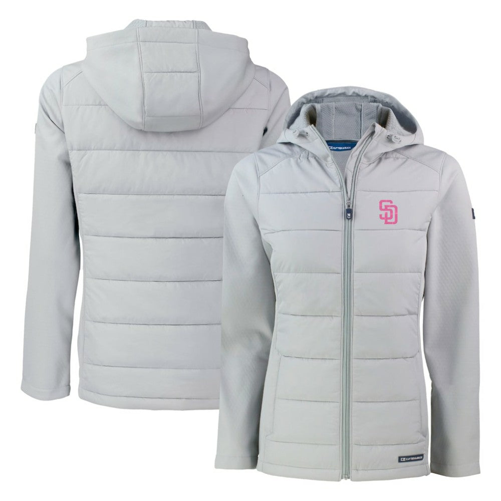 San Diego Padres Cutter & Buck Women's City Connect Evoke Hybrid Eco Softshell Recycled Full-Zip Hoodie Jacket - Gray Jackets