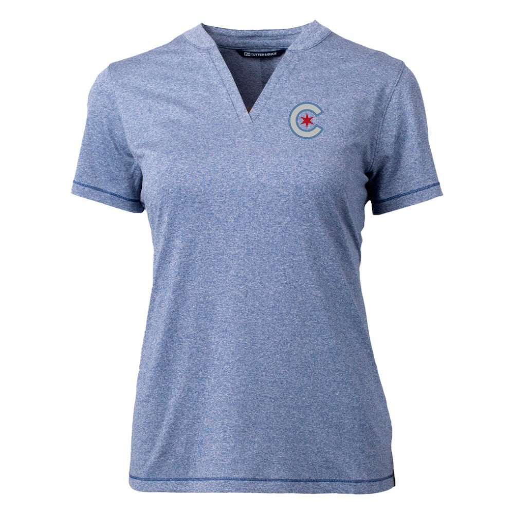Chicago Cubs Cutter & Buck Women's City Connect Forge Heathered Stretch Blade Top - Heather Navy Tops