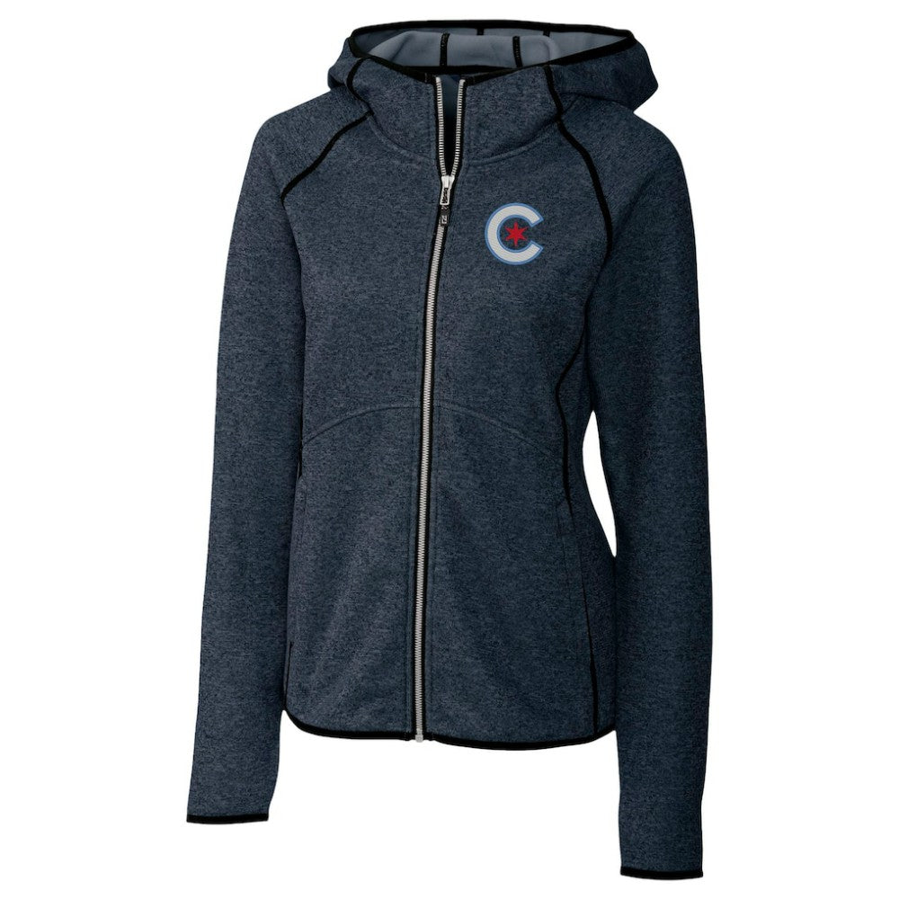 Chicago Cubs Cutter & Buck Women's City Connect Mainsail Full-Zip Hooded Jacket - Heather Navy Jackets