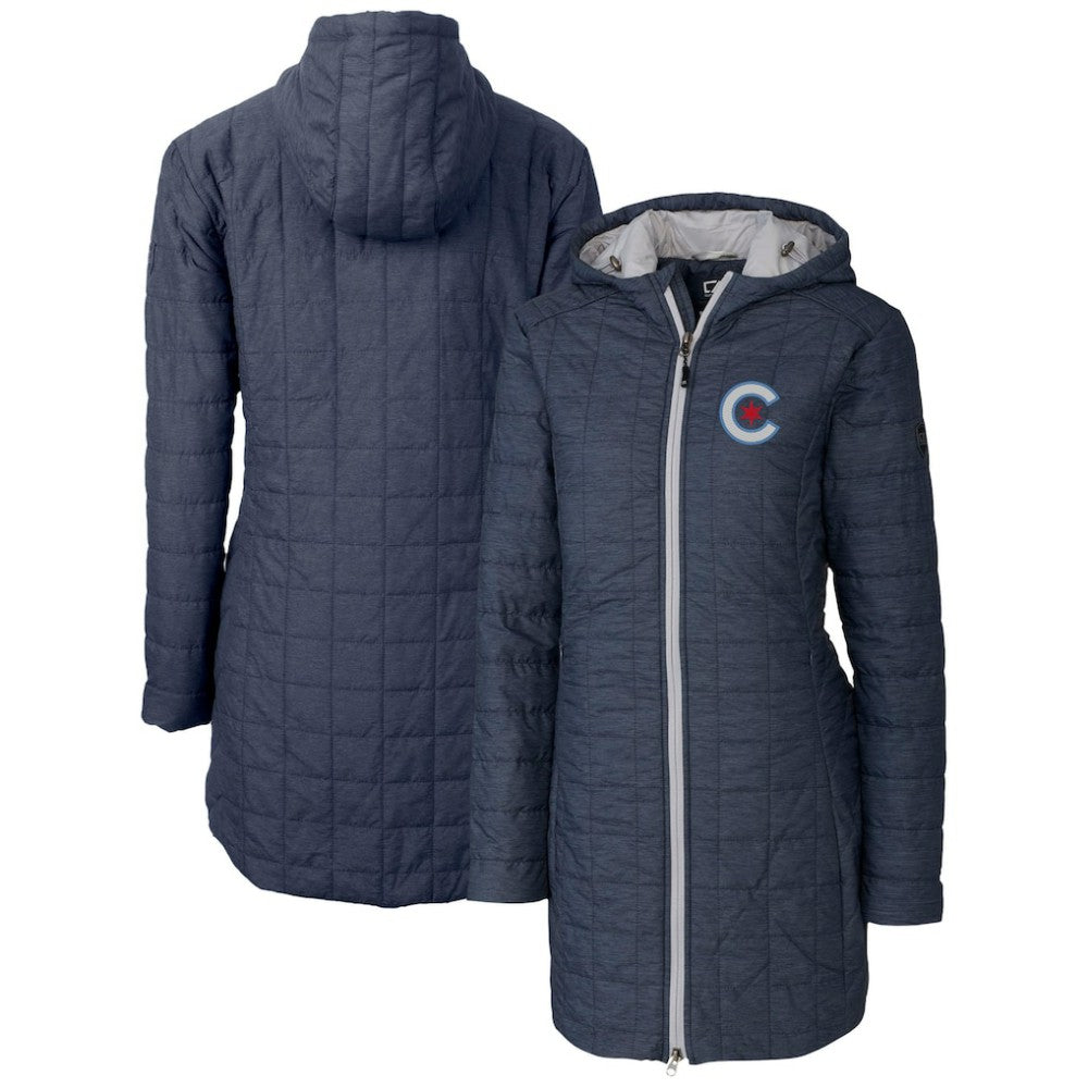 Chicago Cubs Cutter & Buck Women's City Connect Rainier PrimaLoft Eco Insulated Hooded Long Coat - Anthracite
