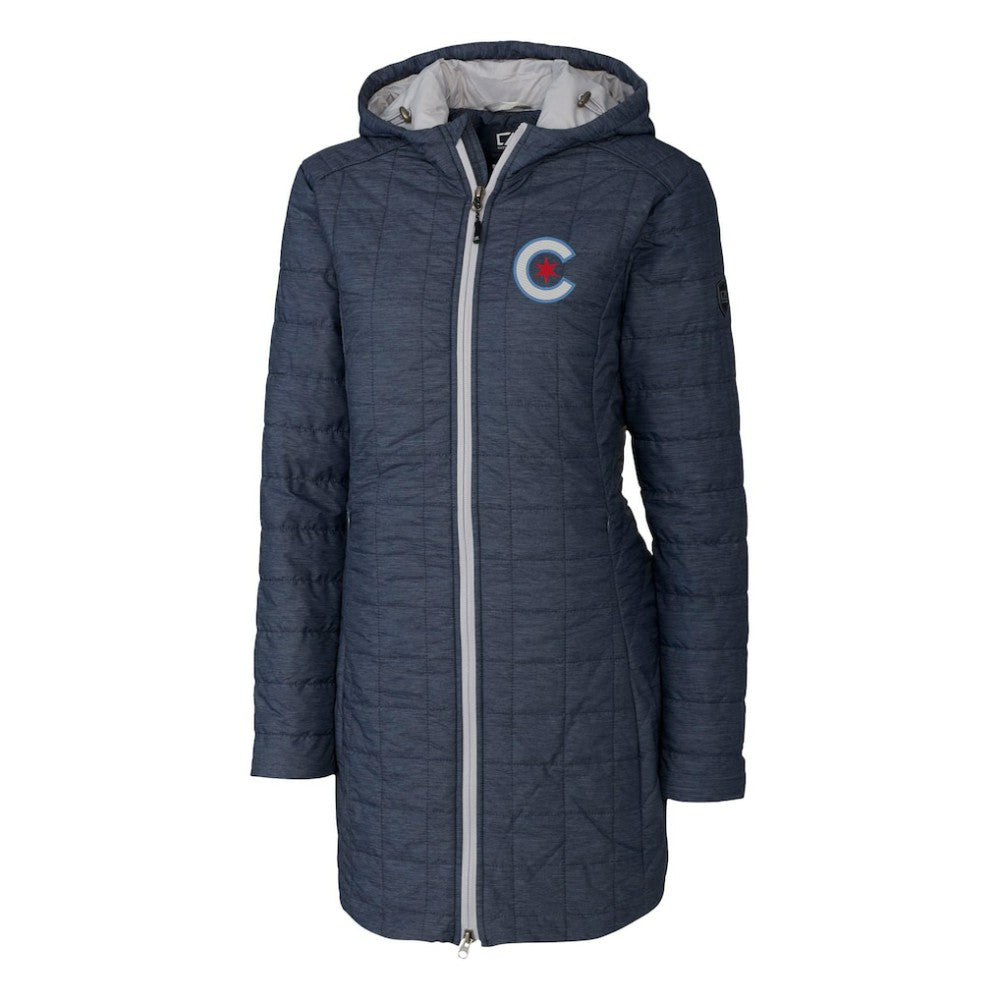 Chicago Cubs Cutter & Buck Women's City Connect Rainier PrimaLoft Eco Insulated Hooded Long Coat - Anthracite