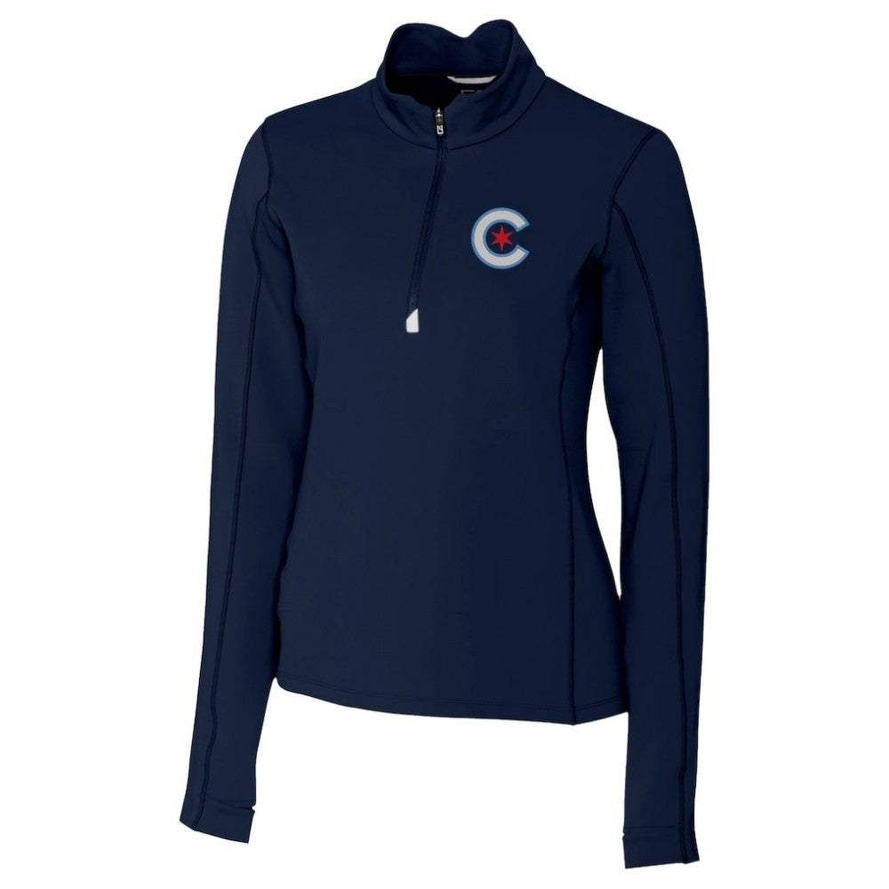 Chicago Cubs Cutter & Buck Women's City Connect Traverse Stretch Quarter-Zip Pullover Top - Navy Pullover