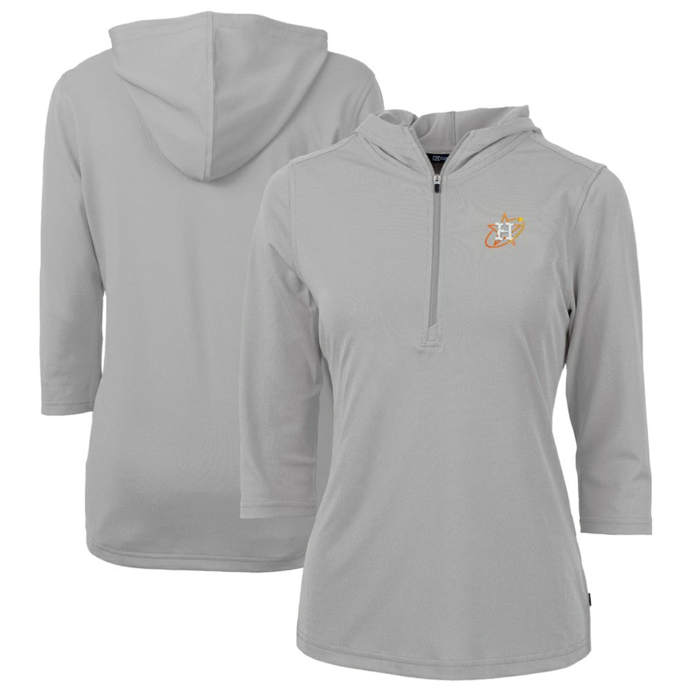 Houston Astros Cutter & Buck Women's City Connect Virtue Eco Pique Recycled Half-Zip Pullover Hoodie - Gray Hoodies