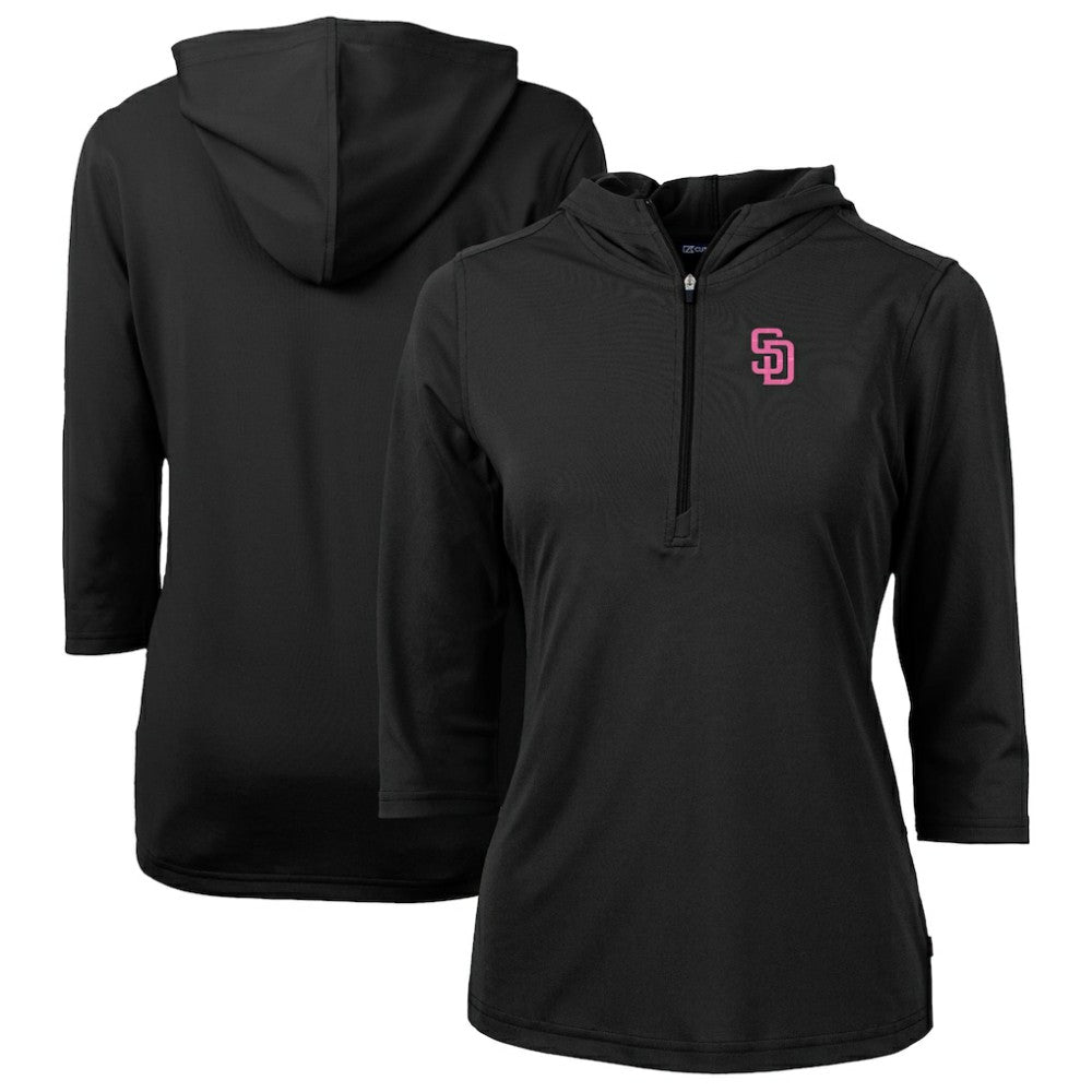 San Diego Padres Cutter & Buck Women's City Connect Virtue Eco Pique Recycled Half-Zip Pullover Hoodie - Black Hoodies