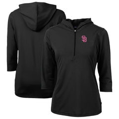 San Diego Padres Cutter & Buck Women's City Connect Virtue Eco Pique Recycled Half-Zip Pullover Hoodie - Black Hoodies