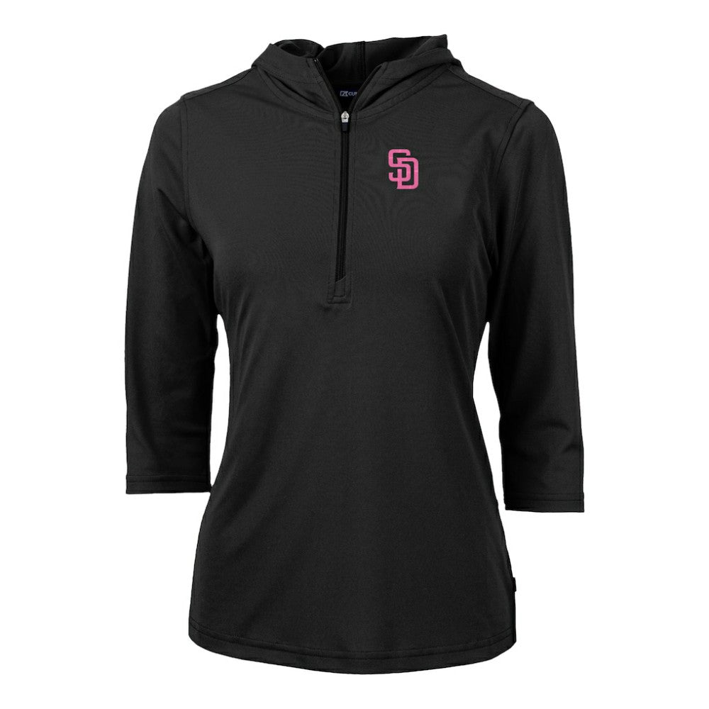 San Diego Padres Cutter & Buck Women's City Connect Virtue Eco Pique Recycled Half-Zip Pullover Hoodie - Black Hoodies