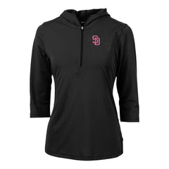 San Diego Padres Cutter & Buck Women's City Connect Virtue Eco Pique Recycled Half-Zip Pullover Hoodie - Black Hoodies