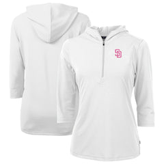 San Diego Padres Cutter & Buck Women's City Connect Virtue Eco Pique Recycled Half-Zip Pullover Hoodie - White Hoodies