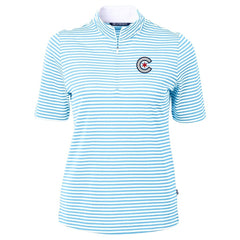Chicago Cubs Cutter & Buck Women's City Connect Virtue Eco Pique Stripe Recycled Top - Powder Blue Tops