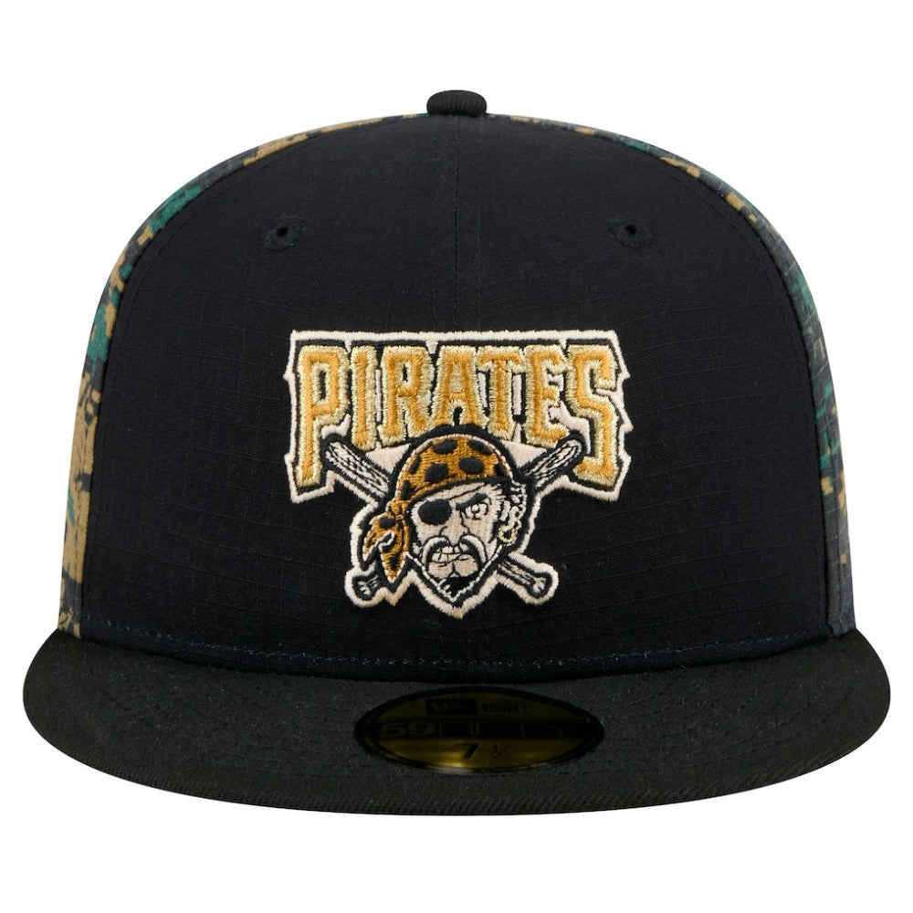 Pittsburgh Pirates New Era Digi Camo 59FIFTY Fitted Hat - Black Hats