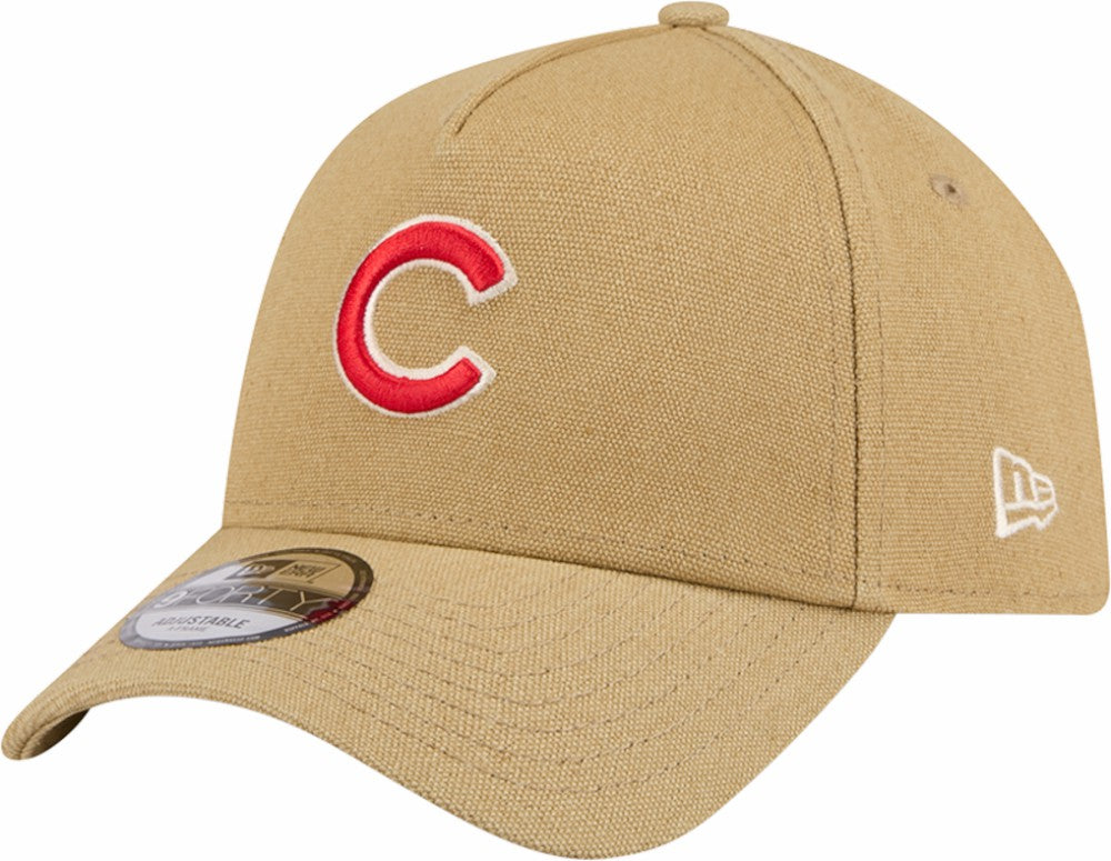 Chicago Cubs New Era Logo Essentials 9FORTY A-Frame Adjustable Hat - Khaki Hats