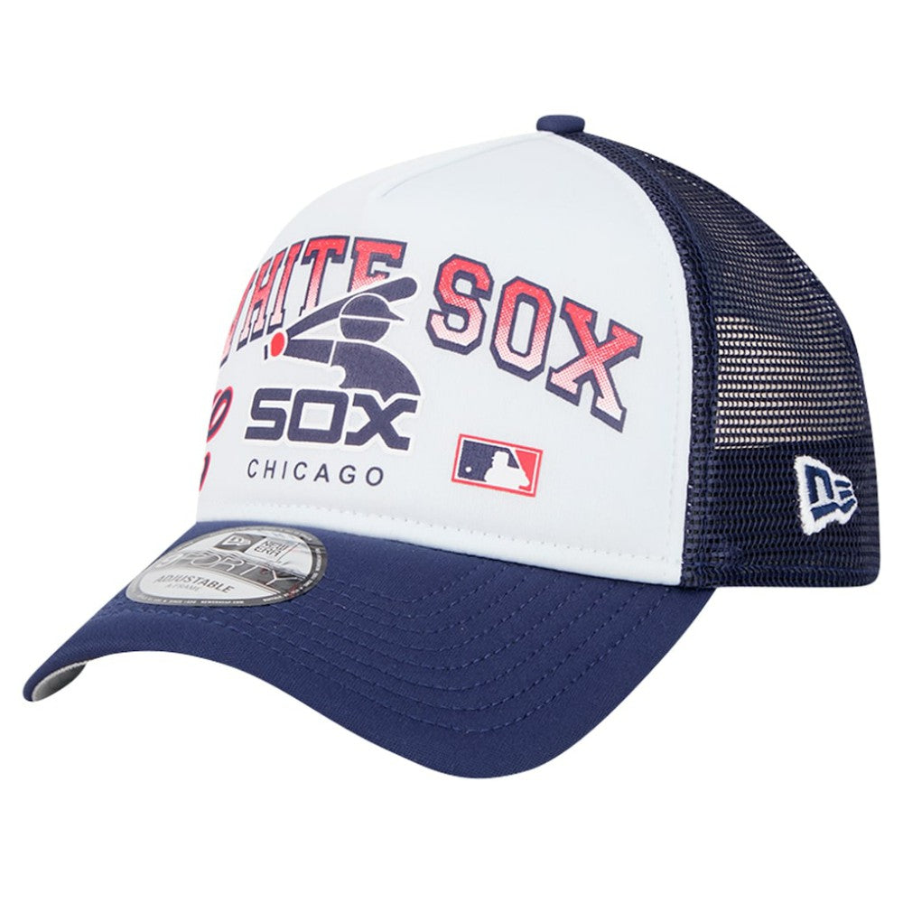Chicago White Sox New Era Retro Wordmark 9FORTY A-Frame Trucker Adjustable Hat - White Hats