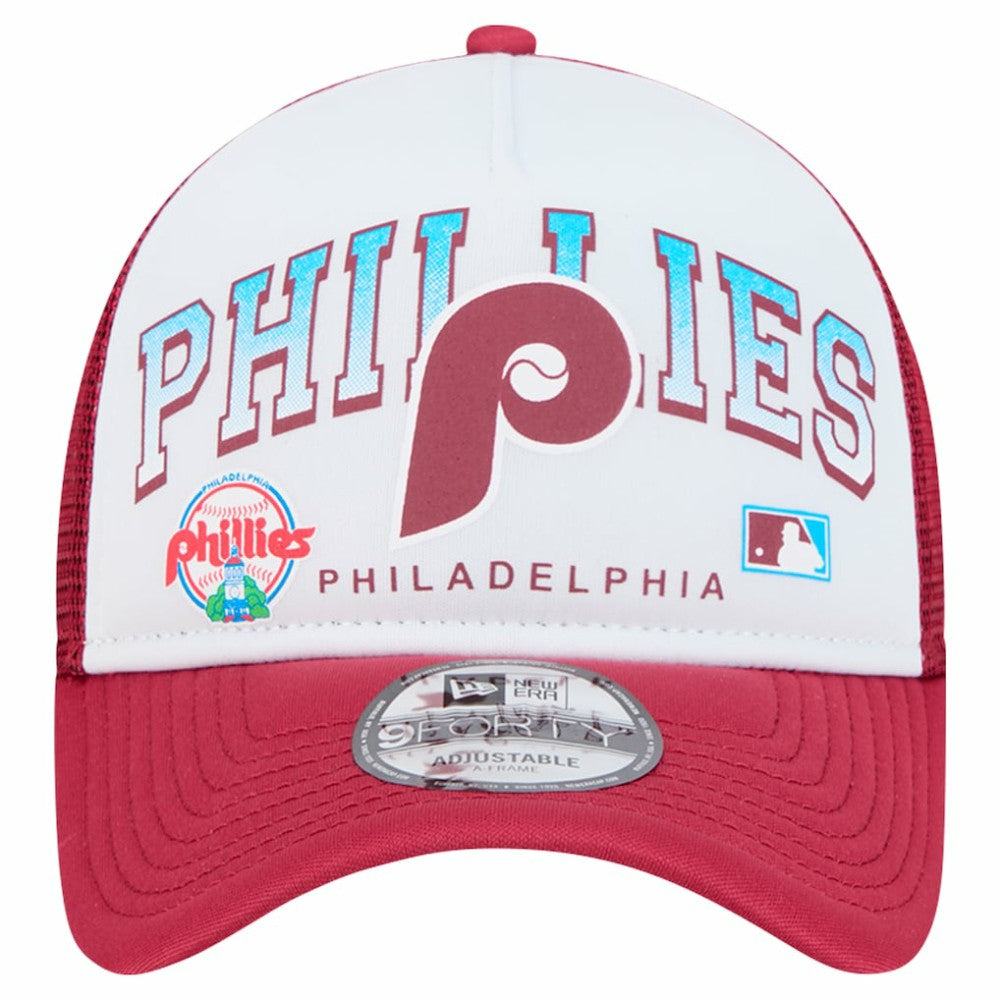 Philadelphia Phillies New Era Retro Wordmark 9FORTY A-Frame Trucker Adjustable Hat - White Hats