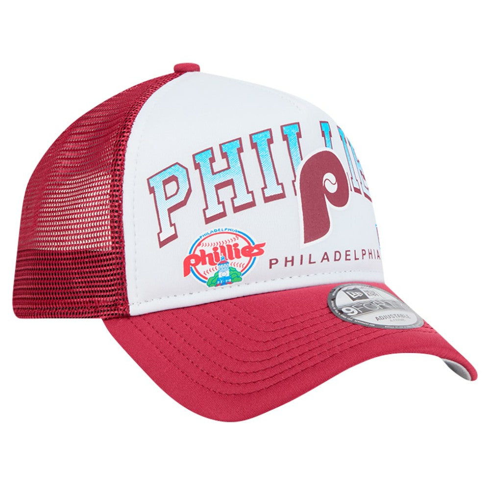 Philadelphia Phillies New Era Retro Wordmark 9FORTY A-Frame Trucker Adjustable Hat - White Hats