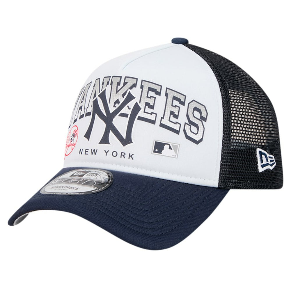 New York Yankees New Era Retro Wordmark 9FORTY A-Frame Trucker Adjustable Hat - White Hats