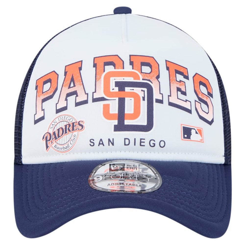San Diego Padres New Era Retro Wordmark 9FORTY A-Frame Trucker Adjustable Hat - White Hats