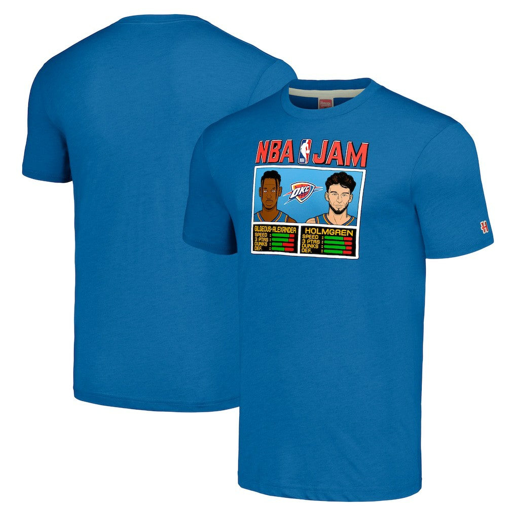 Shai Gilgeous-Alexander & Chet Holmgren Oklahoma City Thunder Homage Unisex NBA Jam Tri-Blend T-Shirt Blue