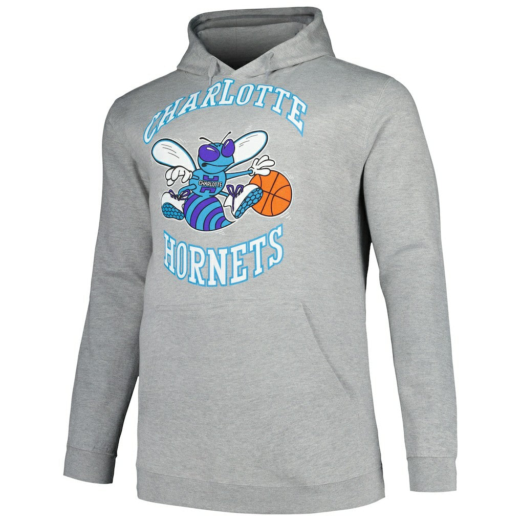 Charlotte Hornets Hardwood Classics Big & Tall Pullover Hoodie Heather Gray