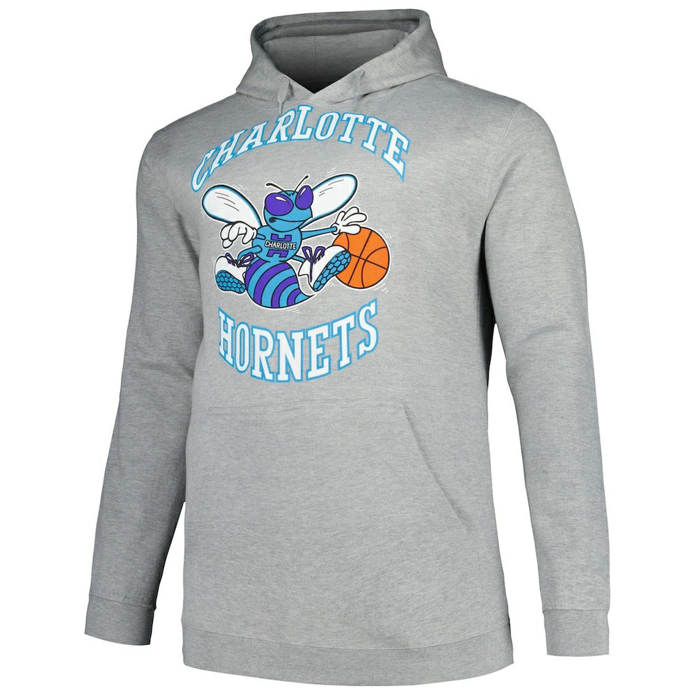 Charlotte Hornets Hardwood Classics Big & Tall Pullover Hoodie Heather Gray