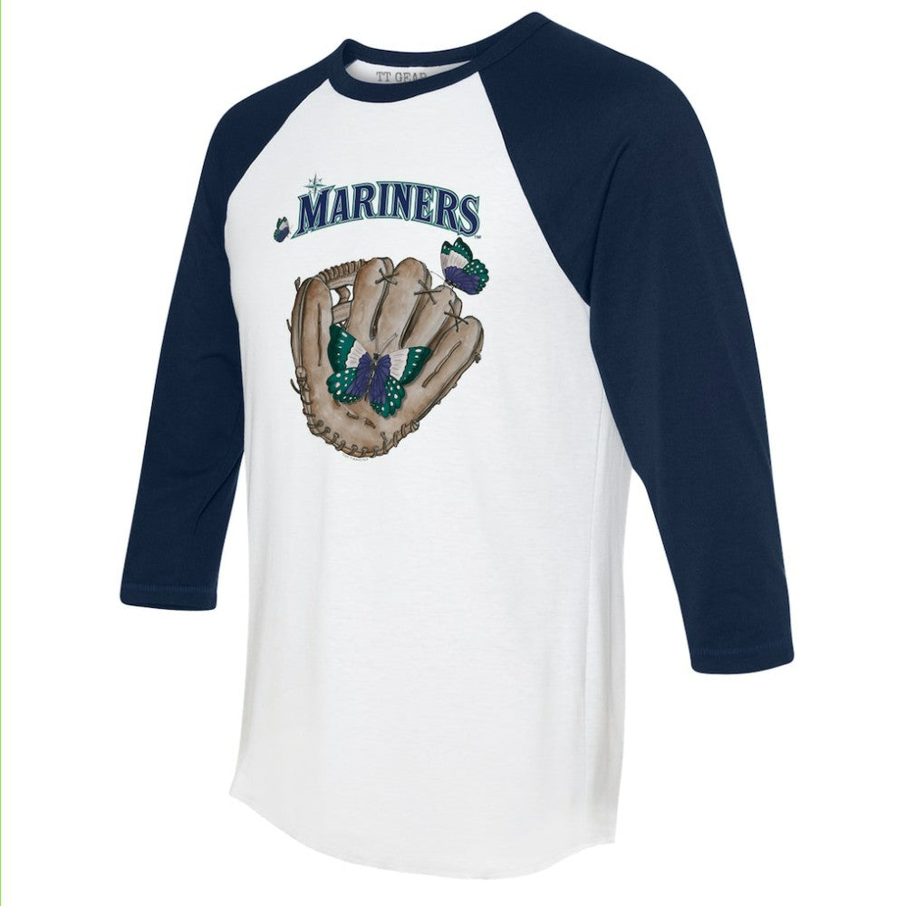 Seattle Mariners Tiny Turnip Unisex Butterfly Glove 3/4-Sleeve Raglan T-Shirt - White/Navy T-shirts
