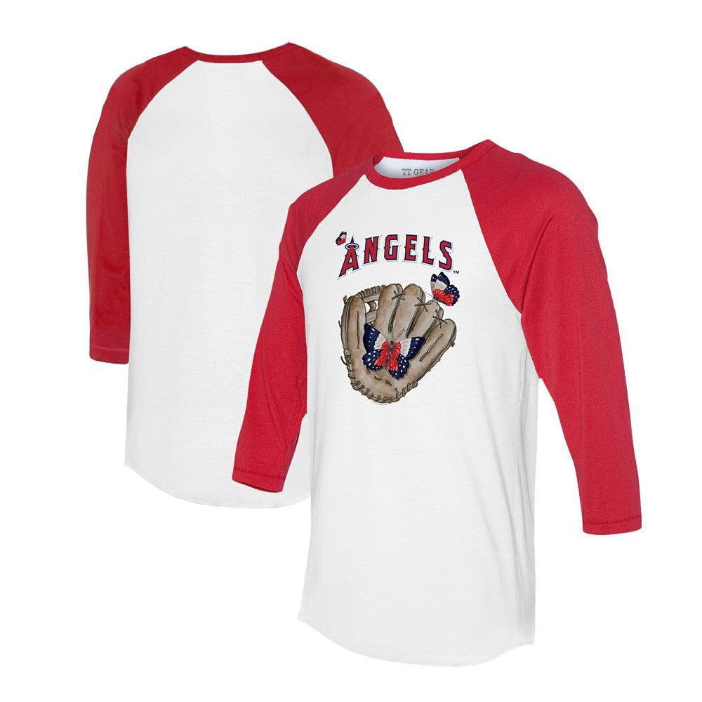 Los Angeles Angels Tiny Turnip Unisex Butterfly Glove 3/4-Sleeve Raglan T-Shirt - White/Red T-shirts