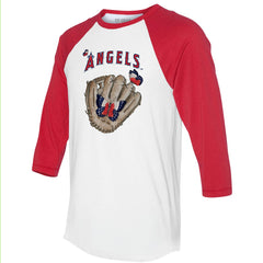 Los Angeles Angels Tiny Turnip Unisex Butterfly Glove 3/4-Sleeve Raglan T-Shirt - White/Red T-shirts