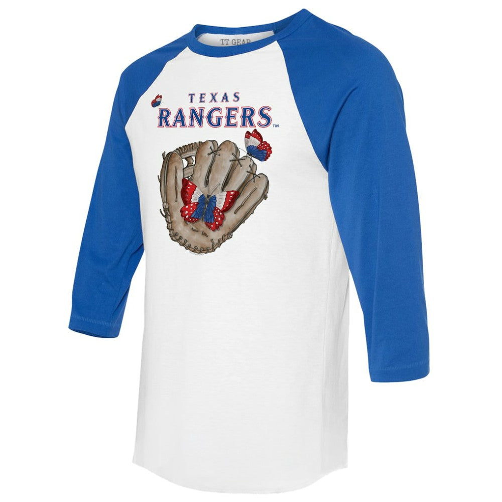 Texas Rangers Tiny Turnip Unisex Butterfly Glove 3/4-Sleeve Raglan T-Shirt - White/Royal T-shirts