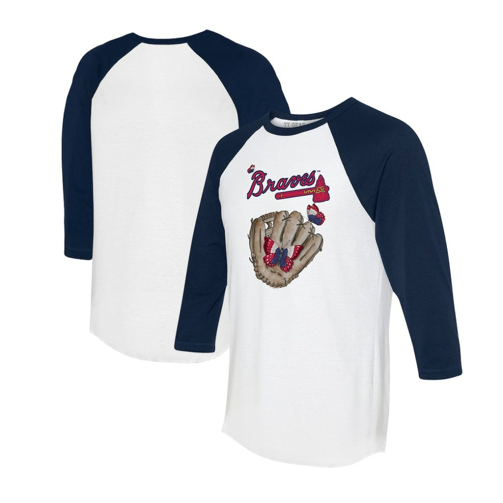 Atlanta Braves Tiny Turnip Unisex Butterfly Glove 3/4-Sleeve Raglan T-Shirt - White/Navy T-shirts
